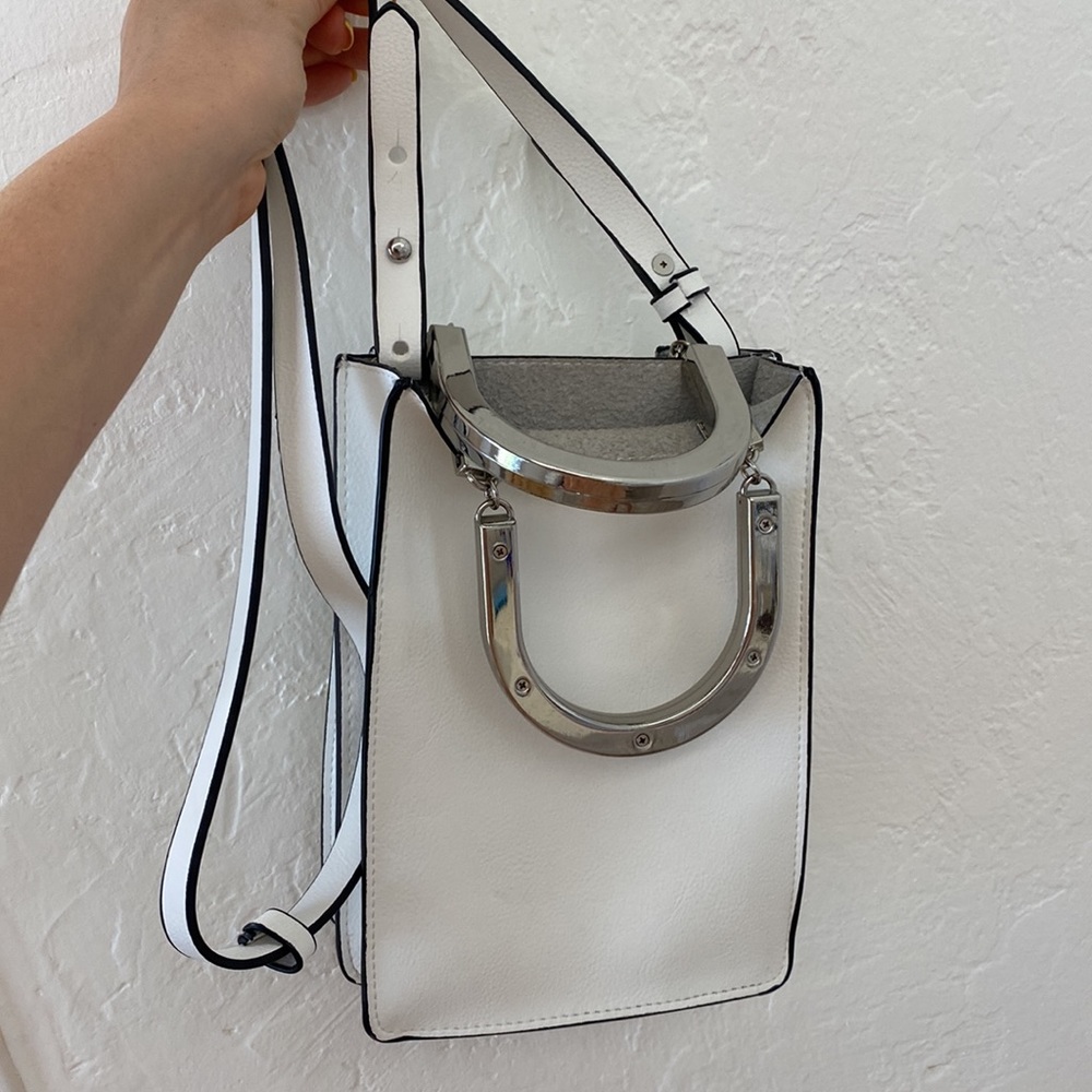 Zara mini tote white leather metallic handles crossbody bag - Picture 3 of 9